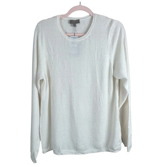 Charter Club Luxury Women's Basic Crew Neck Cashmere Sweater Cream XL Ivory NWT - Picture 1 of 10